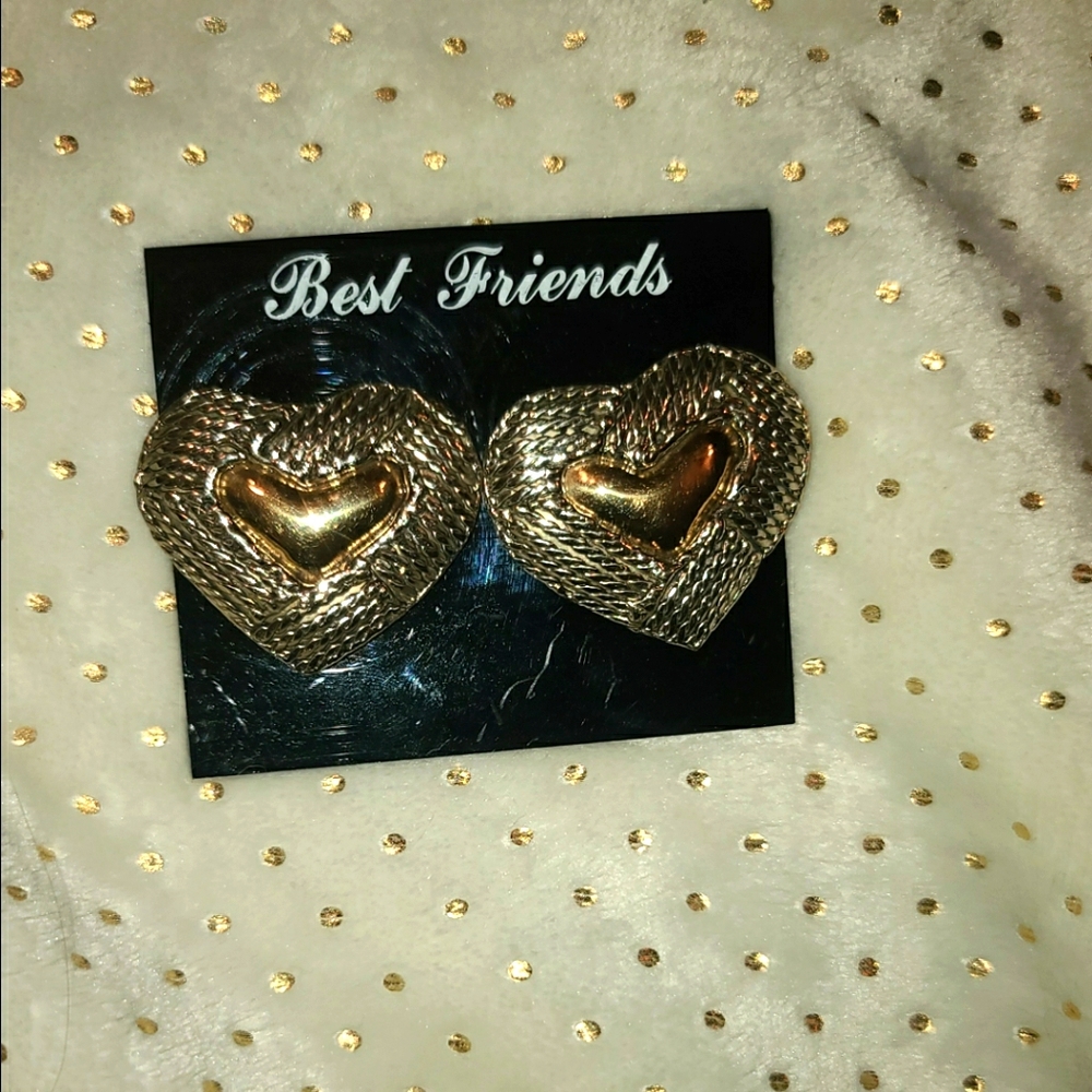 Vintage two tone basket weave heart earrings